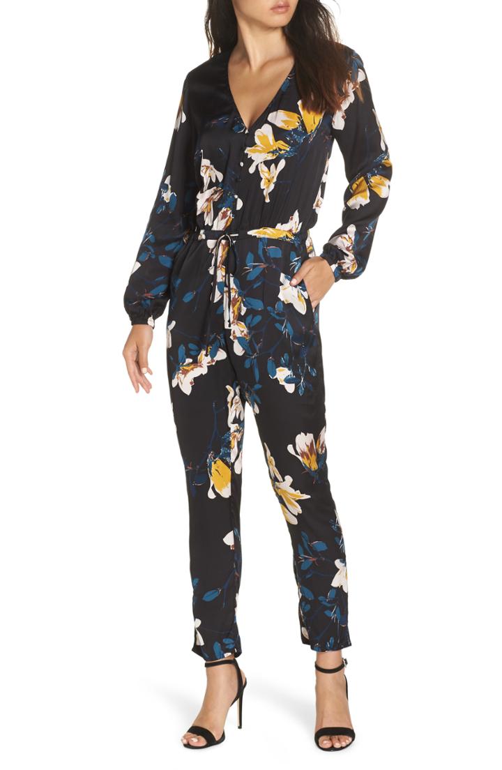 Women's Knot Sisters Josie Floral Satin Jumpsuit - Black