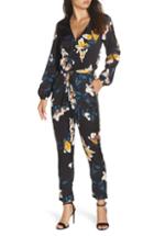 Women's Knot Sisters Josie Floral Satin Jumpsuit - Black