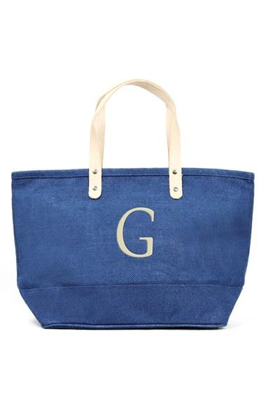 Cathy's Concepts 'nantucket' Monogram Jute Tote - Blue
