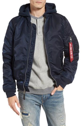 Men's Alpha Industries Ma-1 Natus Hooded Bomber Jacket - Blue