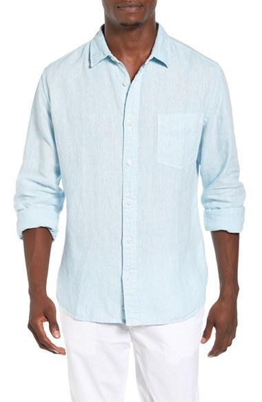Men's Original Paperbacks Nice Trim Fit Linen Sport Shirt - Blue