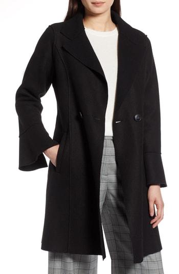 Women's Halogen Raw Edge Bell Sleeve Coat - Black