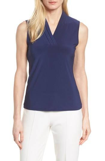 Women's Anne Klein Pleat V-neck Top, Size - Blue