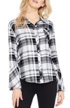 Women's Two By Vince Camuto Plaid Bell Sleeve Shirt - Black