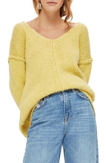 Women's Topshop Oversize V-neck Sweater Us (fits Like 0) - Yellow