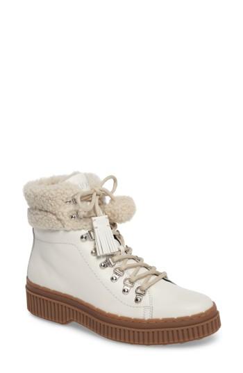 Women's Tod's Genuine Shearling Trim Hiker Boot Us / 37eu - White