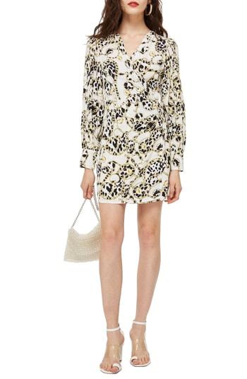 Women's Topshop Chain Print Wrap Dress Us (fits Like 14) - White