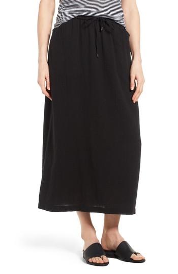 Women's Eileen Fisher Drawstring Organic Cotton Midi Skirt, Size - Black