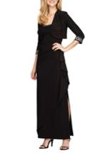 Petite Women's Alex Evenings Embellished Side Drape Gown With Bolero P - Black