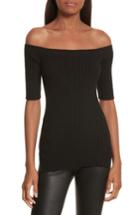 Women's Helmut Lang Rib Knit Silk Off The Shoulder Top - Black