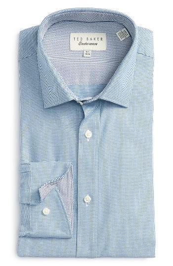 Men's Ted Baker London Endurance Trim Fit Houndstooth Dress Shirt .5 32/33 - Blue