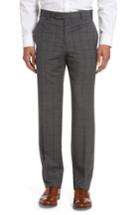 Men's Zanella Devon Flat Front Windowpane Wool Trousers - Grey