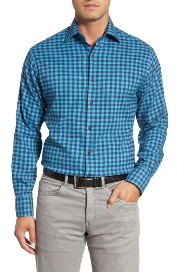 Men's Peter Millar Vedder Gingham Regular Fit Performance Sport Shirt, Size - Blue