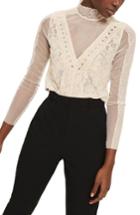 Women's Topshop Romantic Lace High Neck Top Us (fits Like 0) - Ivory
