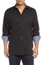 Men's Bugatchi Classic Fit Check Jacquard Sport Shirt, Size - Black