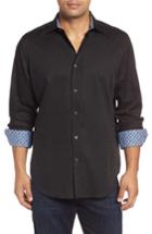 Men's Bugatchi Classic Fit Check Jacquard Sport Shirt, Size - Black