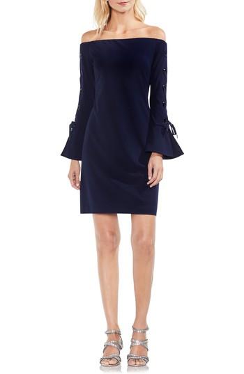 Women's Vince Camuto Lace-up Sleeve Off The Shoulder Ponte Dress, Size - Blue