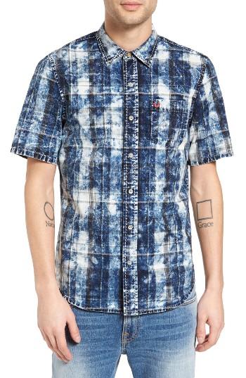 Men's True Religion Brand Jeans Bleached Plaid Denim Shirt