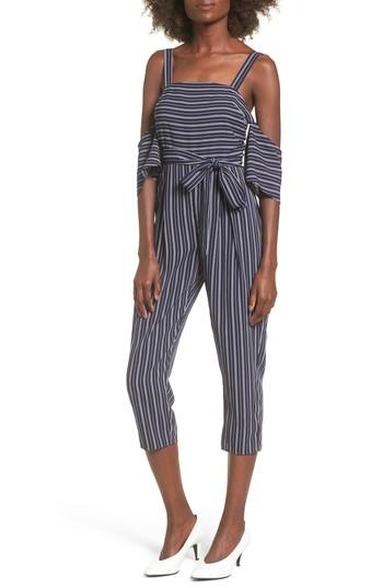 Women's Dee Elly Stripe Off The Shoulder Crop Jumpsuit - Blue