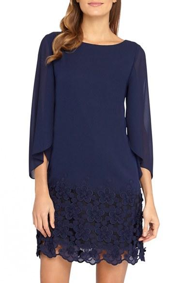 Women's Tahari Chiffon Shift Dress - Blue