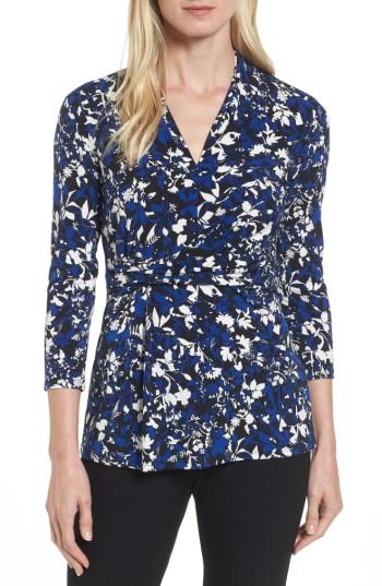 Women's Chaus Palace Vines Faux Wrap Top - Blue