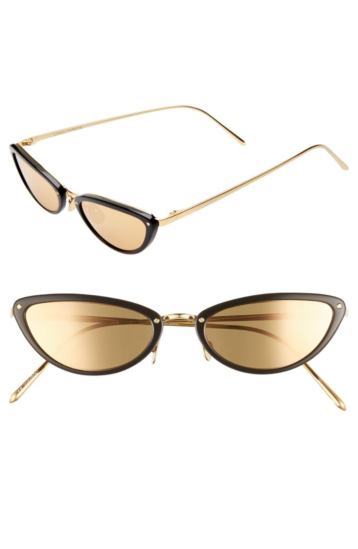 Women's Linda Farrow 50mm Cat Eye Gold Trim Sunglasses - Black/ Yellow Gold