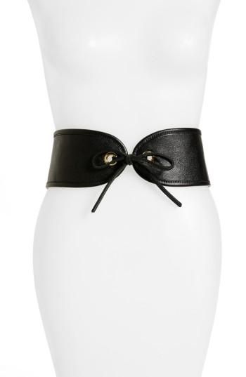 Women's Raina Casablanca Leather Corset Belt, Size - Cognac/ Black