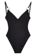 Women's Topshop Plunge One-piece Swimsuit Us (fits Like 0) - Black