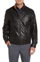 Men's Missani Le Collezioni Contrast Trim Lambskin Leather Bomber Jacket - Black