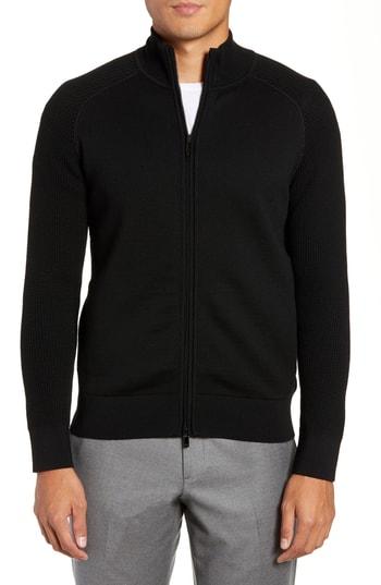 Men's Z Zegna Trim Fit Wool Zip Cardigan - Black
