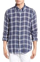 Men's Peter Millar Collection Leeward Plaid Linen Sport Shirt - Blue/green