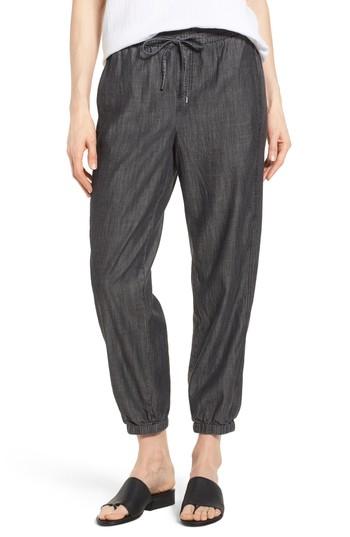 Women's Eileen Fisher Drawstring Waist Chambray Pants, Size - Black