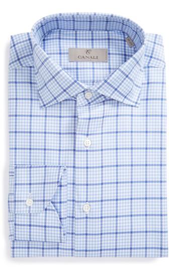 Men's Canali Regular Fit Plaid Dress Shirt - Blue