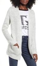 Women's Woven Heart Open Stitch Cardigan - Grey