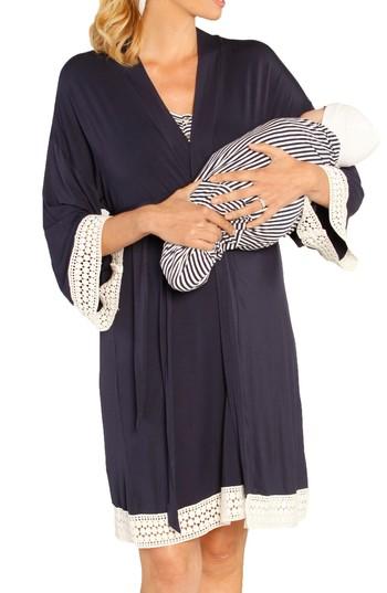 Women's Angel Maternity Nursing Dress, Robe & Baby Blanket Pouch Set, Size - Blue