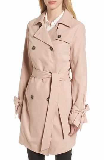 Women's French Connection Tie Cuff Water Resistant Trench Coat - Pink