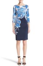 Women's St. John Collection Lotus Blossom Print Stretch Silk Dress - Blue