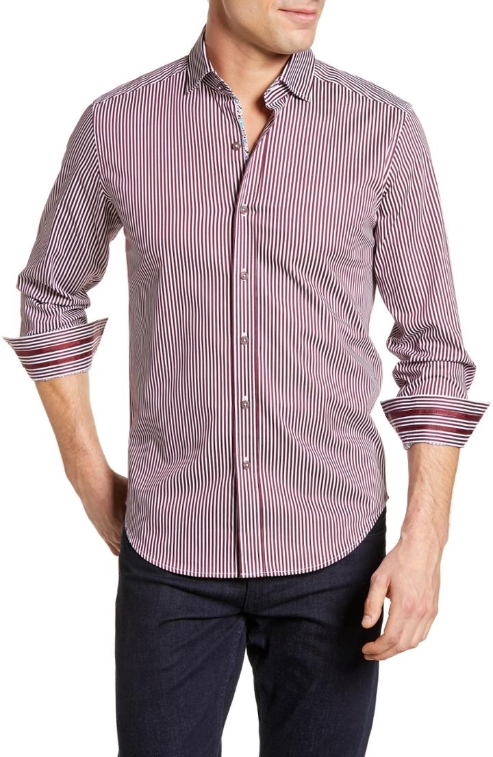 Men's Robert Graham Luther Classic Fit Stripe Sport Shirt - Burgundy