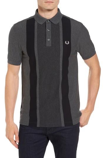 Men's Fred Perry Stripe Pique Polo - Grey