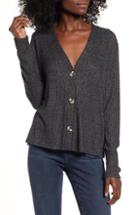Women's Socialite Button Front Ribbed Top - Black