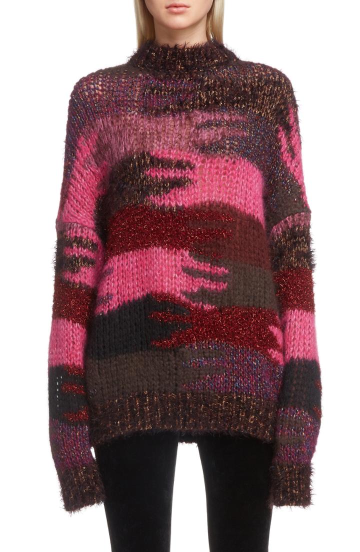 Women's Saint Laurent Camo Pattern Metallic Mohair Sweater