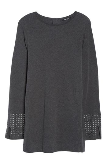 Petite Women's Nic+zoe Studded Cuff Top, Size P - Grey