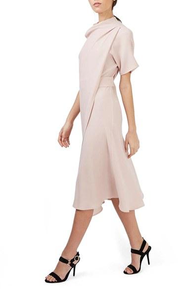 Women's Topshop Origami Drape Neck Midi Dress Us (fits Like 0) - Pink