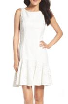 Petite Women's Eliza J Eyelet Fit & Flare Dress P - White