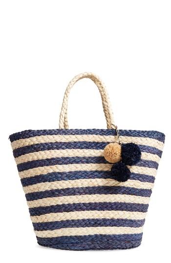 Nordstrom Stripe Woven Cornhusk Tote - Blue
