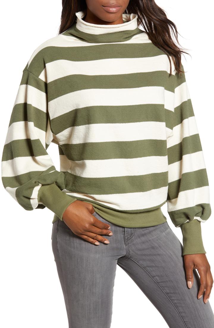 Petite Women's Everleigh Blouson Sleeve Rolled Neck Sweater P - Green