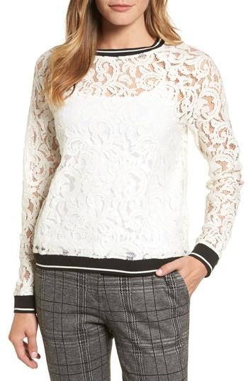 Women's Halogen Ribbed Trim Lace Top - Ivory