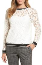 Women's Halogen Ribbed Trim Lace Top - Ivory