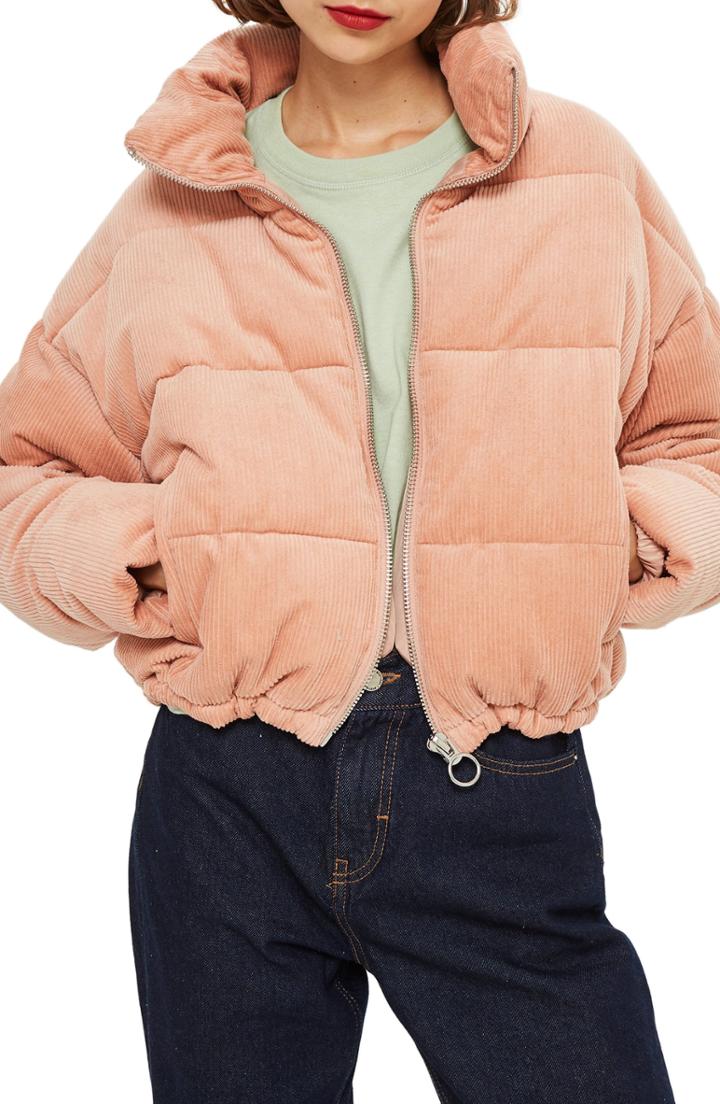 Women's Topshop Corduroy Puffer Jacket Us (fits Like 0-2) - Pink