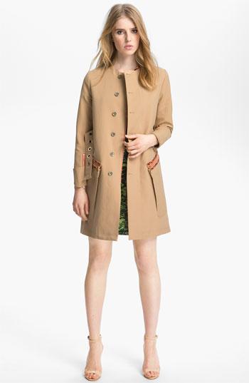 Kenzo Belted Leather Trim Trench Coat